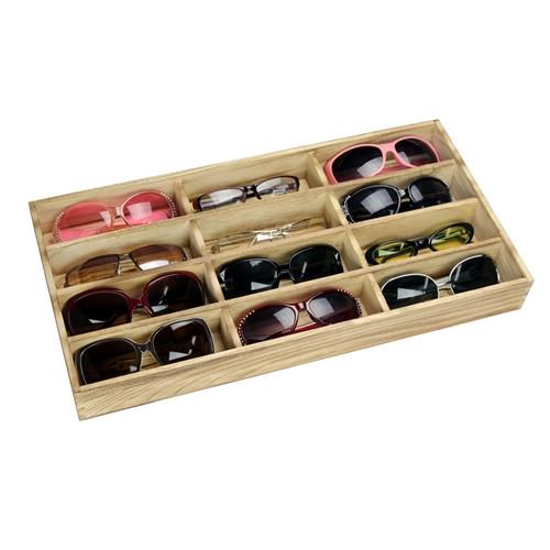 Antique wooden eyewear tray for 12 pairs of sunglasses