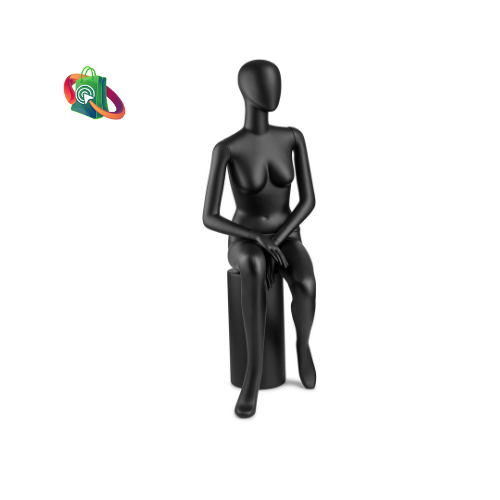 Female Full Body Mannequin in Sitting Pose -Black ( Including the stool)