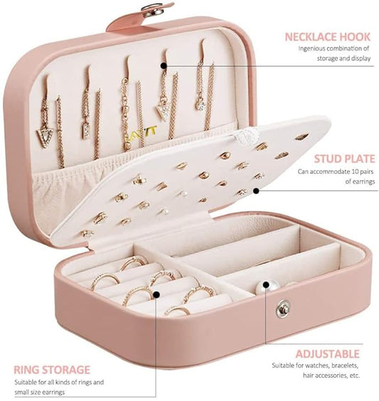 Pink Jewelery Box for Women Girls, Portable Travel Jewelry Organizer PU Leather Case Jewelry Holder Display for Ring Earrings Necklace Bracelet Bangle (Copy) (Copy) (Copy)