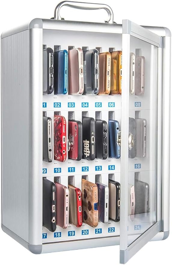 24-Slot Aluminum Alloy Cell Phone Holder for Classroom Wall Mounted Cell Phone Locker & Storage Cabinet for Office Employees