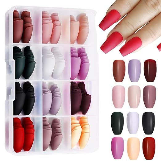 12 Colors Press on Nails Sets, Short Amond Press on Nails, Matte Acrylic Fake Nails Almond Glue On Nails Press On Fake Nails for Women Girls (Not include Glue)