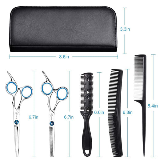 Professional Hair Cutting Barber Scissors Kit - 6.7 Inch Hairdressing Scissors with 3 Combs, Haircut Cloak and Hair Clips Hairdresser for Men and Women ( 9Pcs)