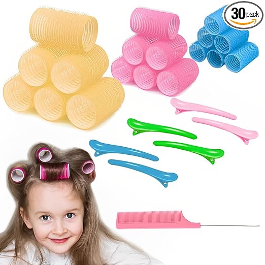 Heatless Hair Curler Roller Kit, 3 Sizes Self Grip Magic Hair Roller Clips for Long, Medium and Short Hair with 6 Bang Clips, 1 Stainless Steel Hair Comb