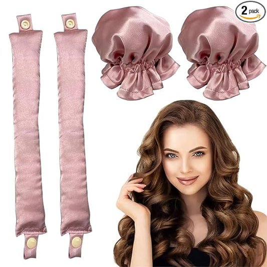 2Sets Satin Heatless Hair Curler, Hair Rollers for Heatless Curls with Hair Caps, Soft Curling Rod Headband for Long Hair Can Sleep in Overnight, DIY Hairstyling Tools