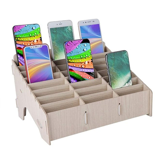 Phone Storage Box,Multiple Cells Wooden Mobile Phone Management Storage Box Clean Desktop Cell Phone Storage Box,Environment Friendly Phone Rack Display