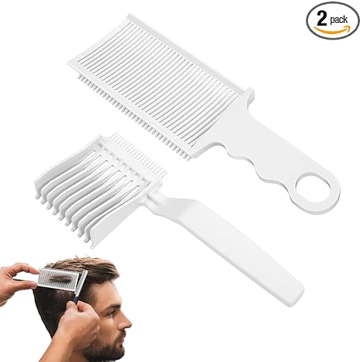 2Pcs Barber Fade Comb for Men Hair Cutting Comb for Various Short Haircuts, Professional Fading Clipper Comb Anti-Static Flat Top Curved Positioning Comb for Salon Styling Tools