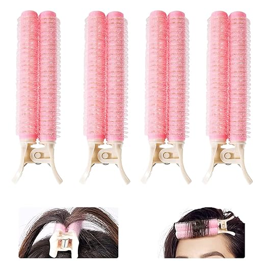 4 Pcs Hair Rollers for Women Girls Volumizing Root Clip Hair Curler Rollers, Instant Bang Heatless Curler DIY Hairdressing Hair Curling Styling Tools for Long & Short Hair (Pink)