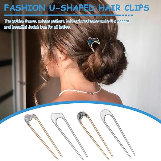 4Pcs Magic Grip Hair Pins For Women, Metal Bun Dtick For Hair Juda Pins For Hair Bun U Shaped Hairpin Vintage Hair Chignon Pins Hairstyle Bride Hair Accessories For Women Girls,Multi