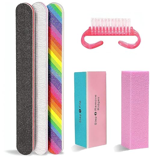 Pink Combo Nail Files Nail Buffers Set Professional Double Sided Emery Nail Shaper Strips Manicure Tools Kit, 100/180 Grit Nail Art Care Buffer Block for Home Salons Use