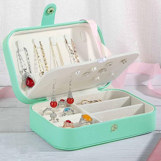 Green Jewelery Box for Women Girls, Portable Travel Jewelry Organizer PU Leather Case Jewelry Holder Display for Ring Earrings Necklace Bracelet Bangle (Copy) (Copy)