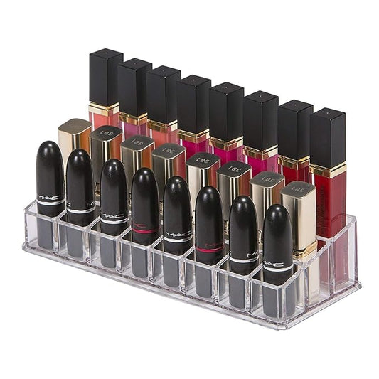 24 Compartment Makeup Lipstick Storage Holder Organizer Case, Pack of 1, Transparent