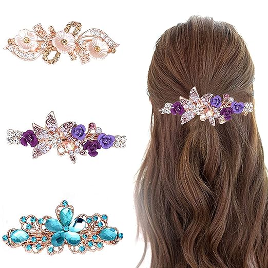 3Pcs Multi Hair Clips For Women Alloy Rhinestone Hair Pins For Women And Girls Stylish Latest Flare Clips Barrettes Spring Hair Pins Clips Hair Jewelry Accessories Gift For Women Girls - 3 Pcs,Multi