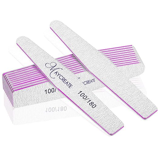 10PCS Nail Files, Professional Nail Filer and Buffer, Curved Fingernail Files, 100/180 Grit with 240 Grit for Smooth Finishing, Sponge and PP Board for Home and Salon Use (Pink)