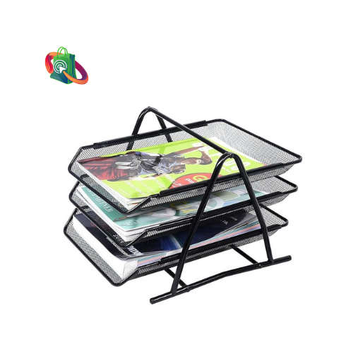 Metal Mesh 3 Tier Desk Organizer File Tray for Documents, Letters, Magazine, Newspaper for Office (Black Color)