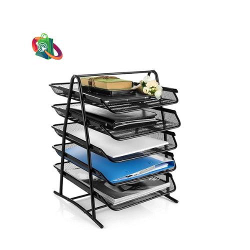 Metal Mesh 5 Tier Desk Organizer File Tray for Documents, Letters, Magazine, Newspaper for Office (Black Color) (Copy)