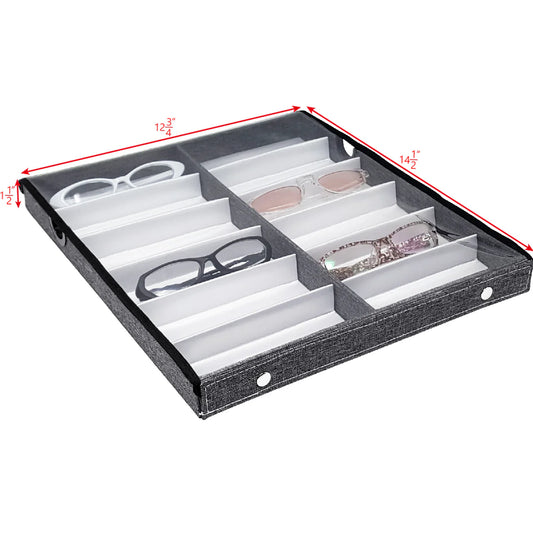 Eyewear Organizer Tray Box with Clear Lid for 12 Slots Sunglasses