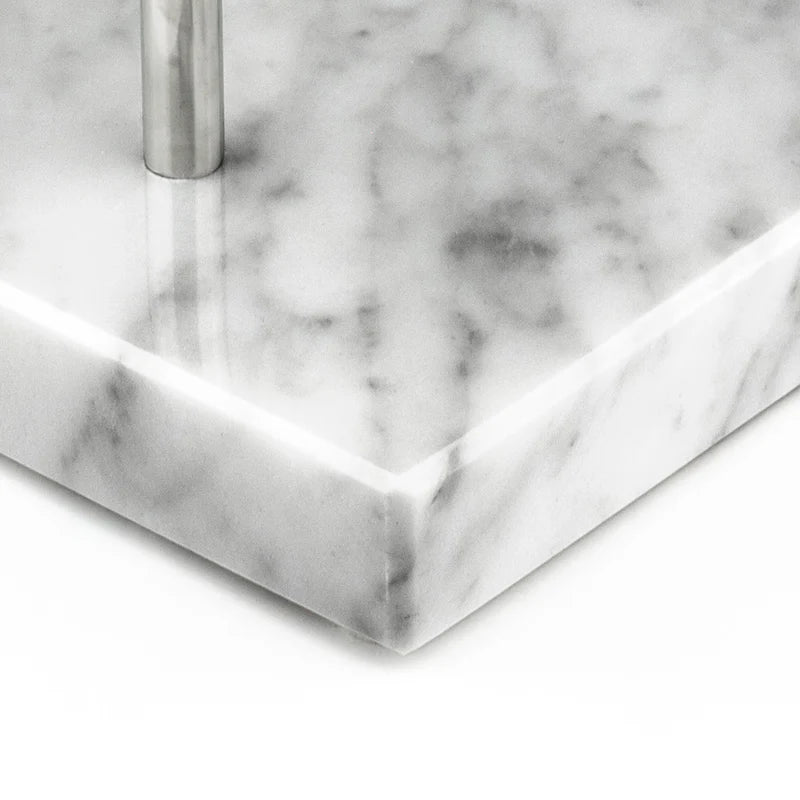 Elegance Watch Stand - Single (White Marble, Silver Metal & Black Leather)