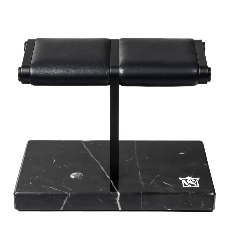 Elegance Watch Stand (v) - Double (Black Marble, Black Metal & Black Leather)