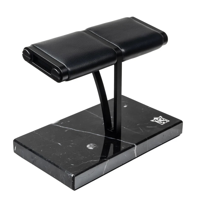 Elegance Watch Stand (v) - Double (Black Marble, Black Metal & Black Leather)