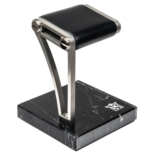 Elegance Watch Stand (V)- Single (Black Marble, Silver Metal & Black Leather)